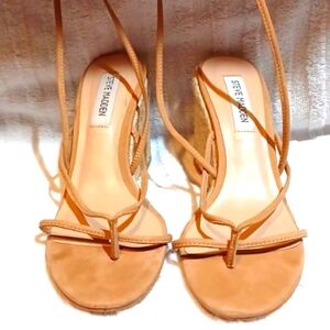Steve Madden Woman's Tan‎ Leather  Ankle Tie Rope Wedge  Heels 6.5